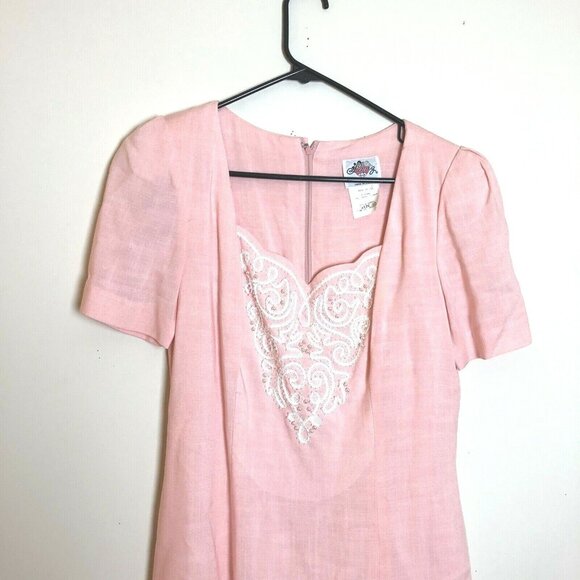 Lang Originals 10 Sheath Dress Queen Anne Beaded Embroidered Womens - Picture 4 of 9